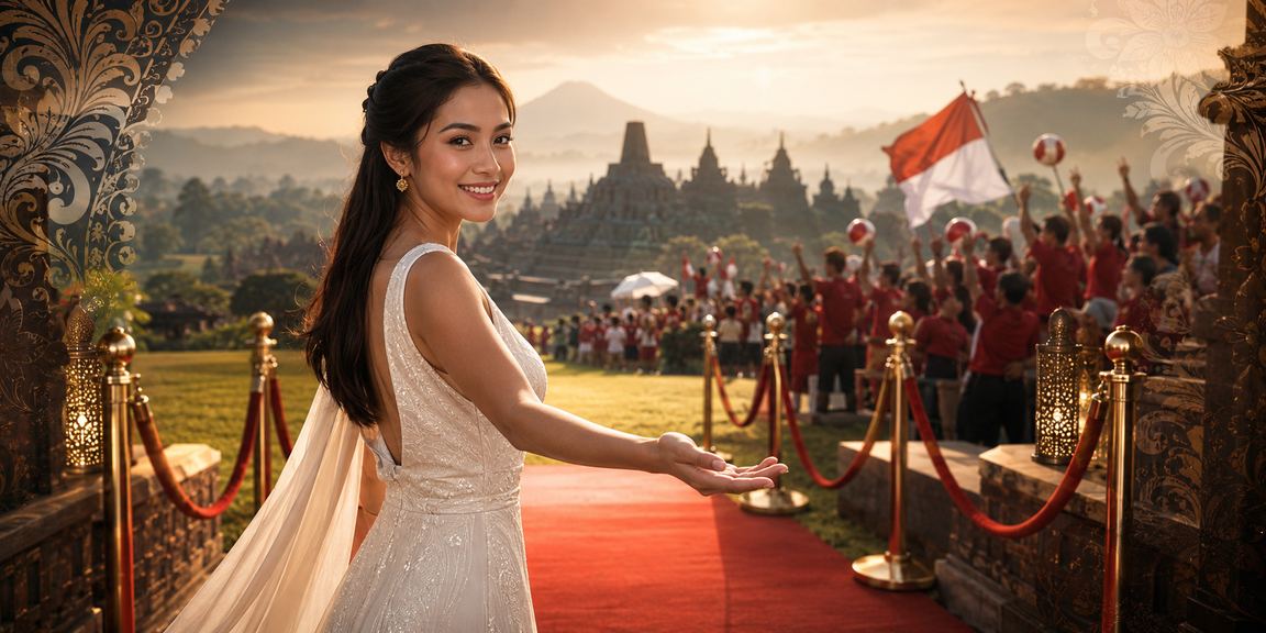 Model Vietnam berpose elegan di suasana kasino hiburan modern yang penuh cahaya