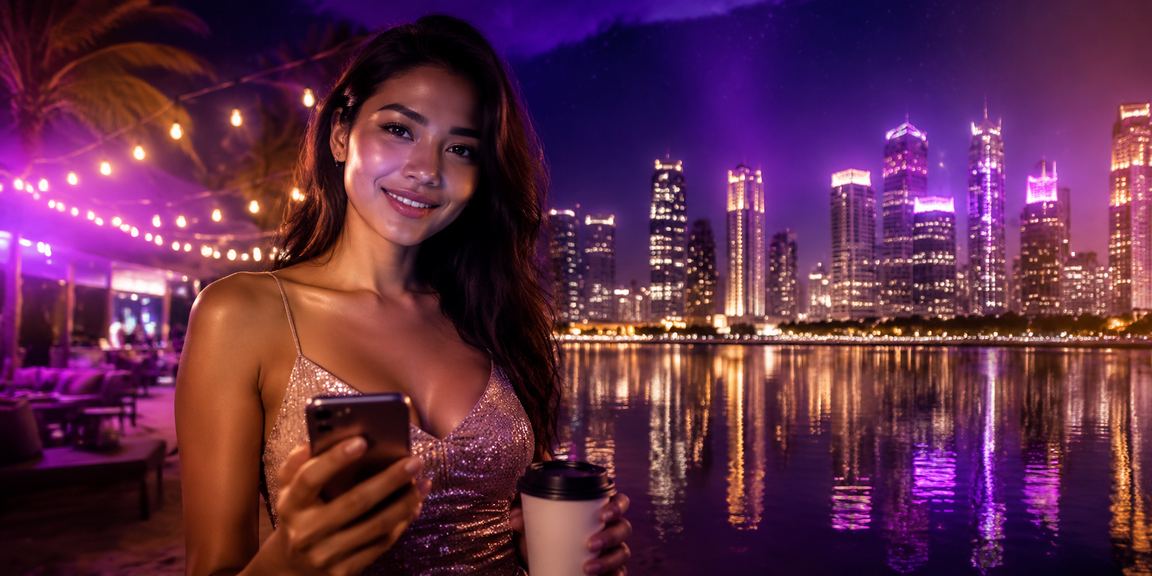 Seseorang bermain mobile casino secara santai di kafe sambil minum kopi di Vietnam
