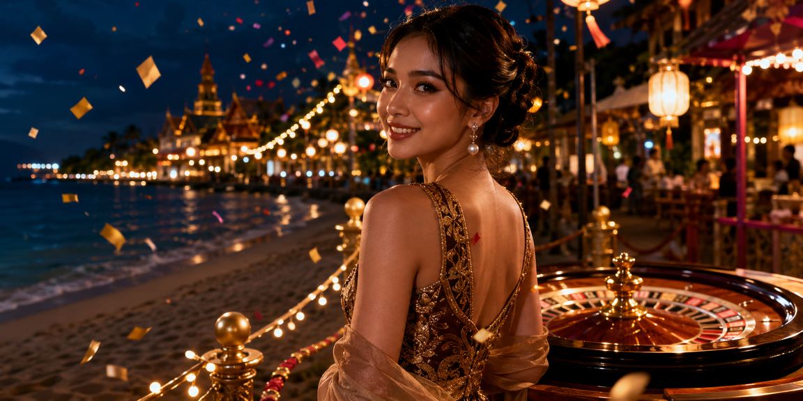 Meja roulette mewah dengan suasana pasar malam Asia yang semarak