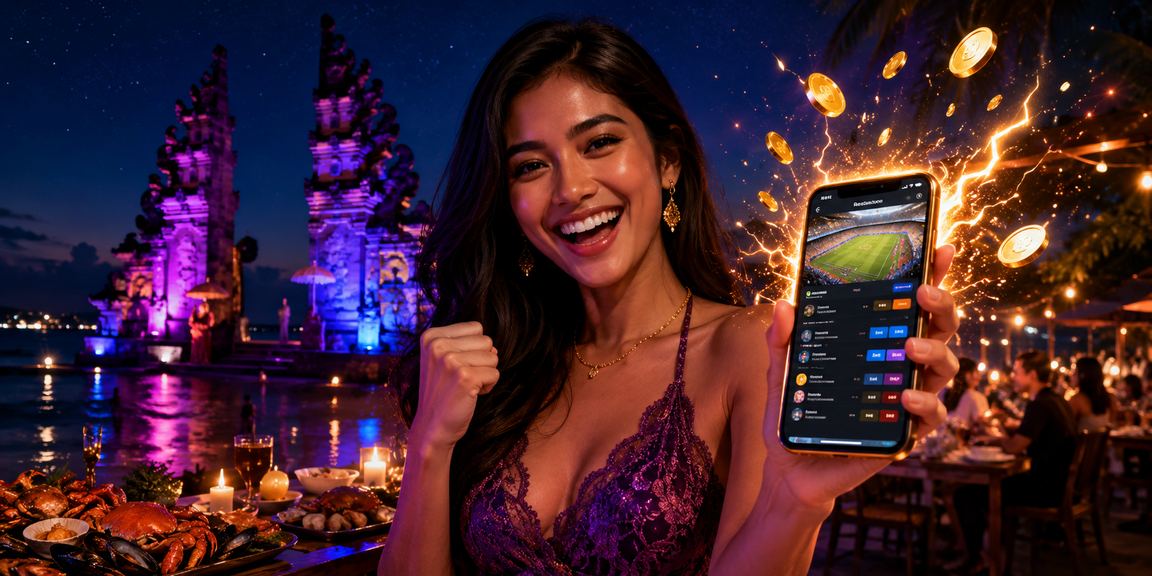 Suasana sports betting di tepi pantai dengan atmosfer santai dan langit cerah